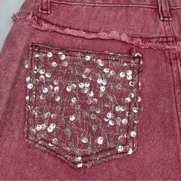 POL Pink Sequin Fringe Denim Shorts Size Small NWOT - Picture 3 of 7